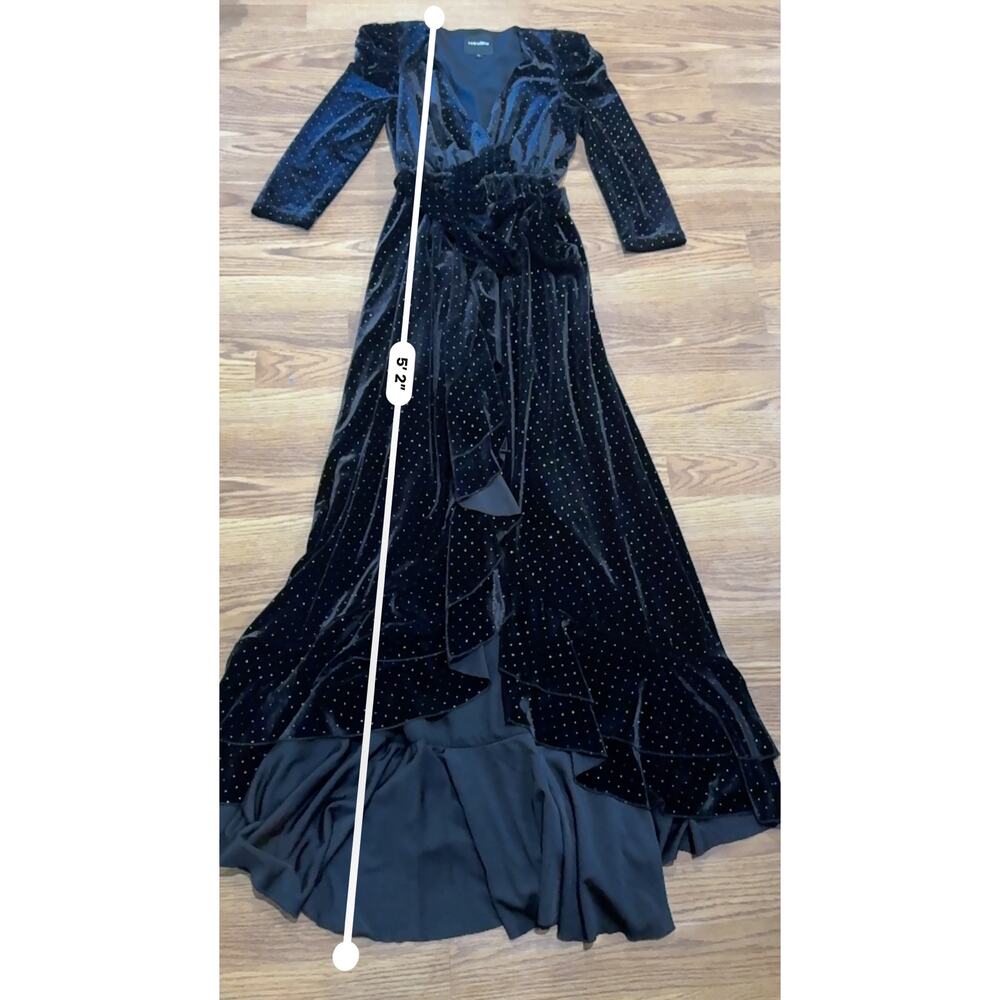 Retrofête Black Velvet Wrap Flora Dress Multicolor Polka Dot Women’s Size Small - Picture 6 of 15